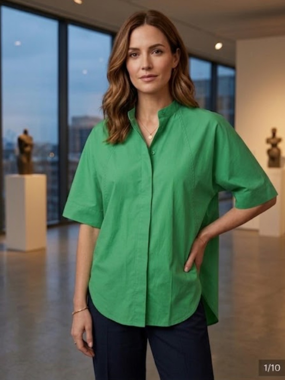 COS Bright Green Short-Sleeve Button-Front Shirt